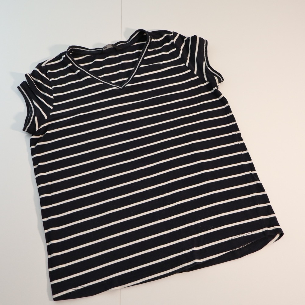 Gef T Shirt Top Womens Multi Striped Cotton V Neck XS